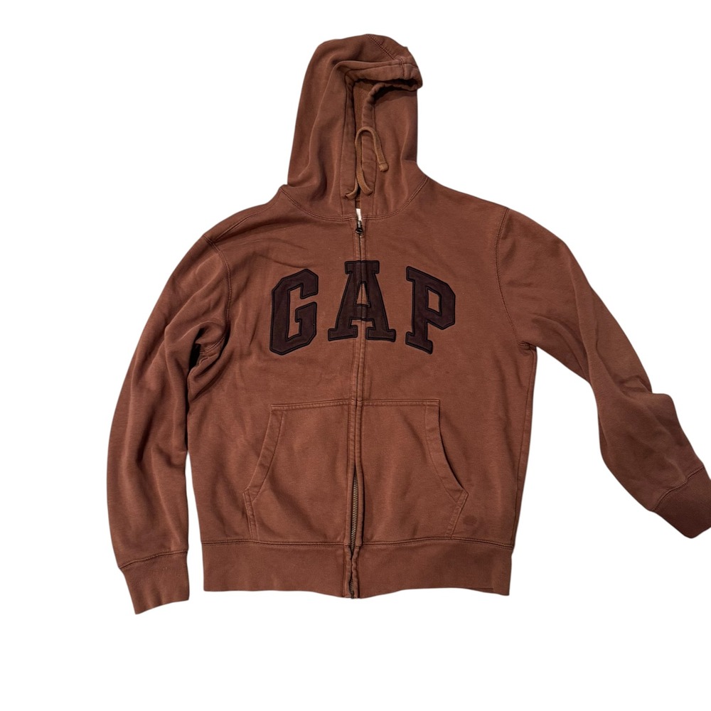 Gap Hoodie Mens Small Brown Full Zip Arch Logo Fleece Sweatshirt